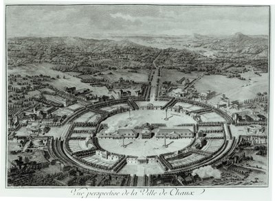 Perspectiva da cidade de Chaux, c. 1804 de Claude Nicolas Ledoux